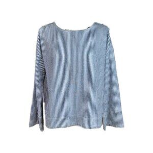 Madewell Side M Striped Ticking Top Drop Button Shoulders Boxy Fit Long Sleeve